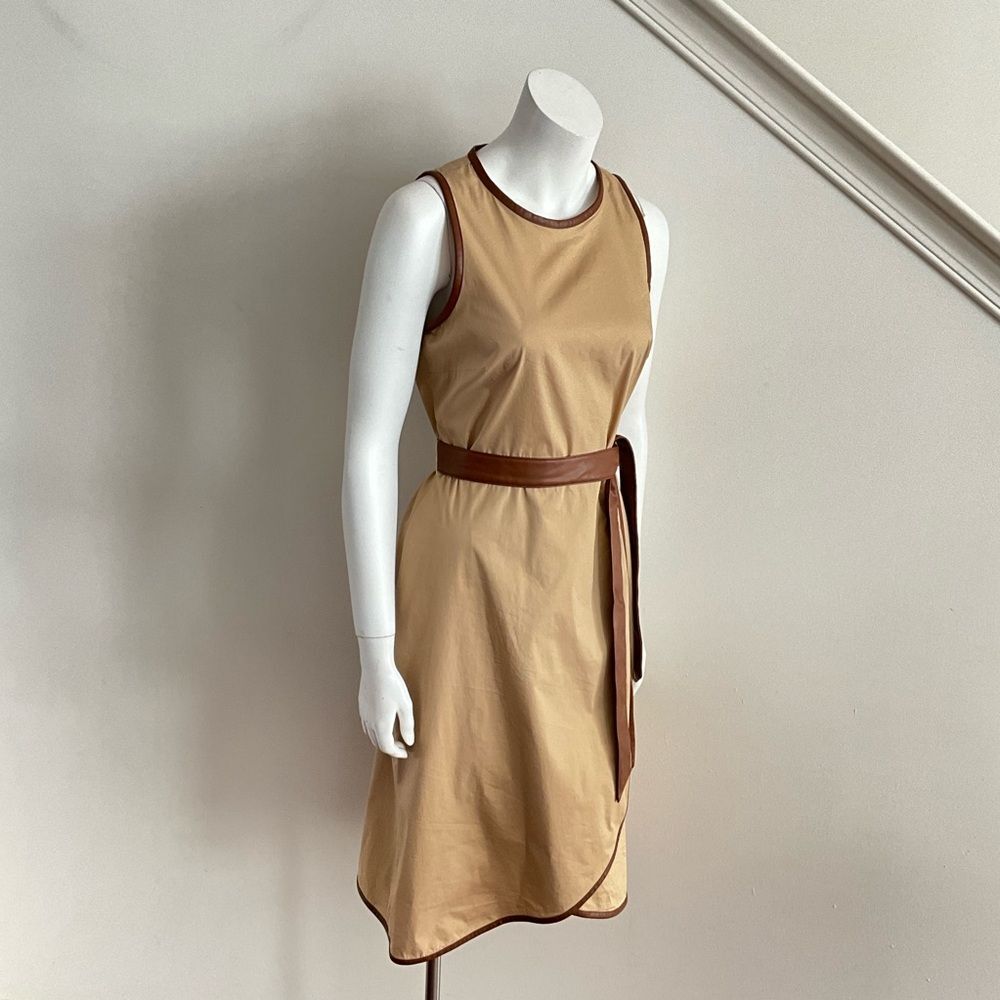 New DKNY Midi Sleeveless Faux Wrap Dress Tan Brown 6 - Picture 9 of 10